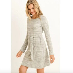 Gilli Dress Heather Gray Tie Waist Long Sleeve NWT
